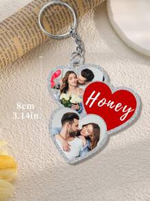 1 pieza Llavero con forma de corazón personalizado con foto de pareja, llavero de acero inoxidable personalizado con texto, colgante con forma de corazón romántico, colgante con forma de corazón personalizado con foto de pareja, regalo personalizado para el Día de San Valentín