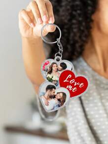 1 pieza Llavero con forma de corazón personalizado con foto de pareja, llavero de acero inoxidable personalizado con texto, colgante con forma de corazón romántico, colgante con forma de corazón personalizado con foto de pareja, regalo personalizado para el Día de San Valentín