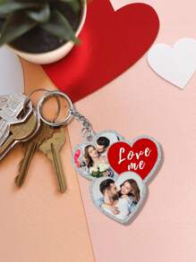 1 pieza Llavero con forma de corazón personalizado con foto de pareja, llavero de acero inoxidable personalizado con texto, colgante con forma de corazón romántico, colgante con forma de corazón personalizado con foto de pareja, regalo personalizado para el Día de San Valentín