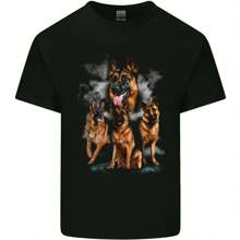 German Shepherd Montage For Dog Lovers Mens Cotton T-Shirt Tee Top - 黑色 - 查看 1
