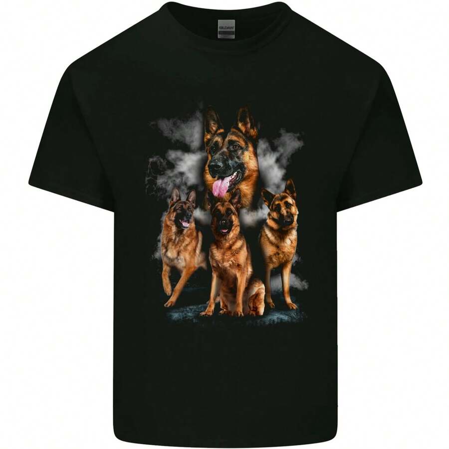 German Shepherd Montage For Dog Lovers Mens Cotton T-Shirt Tee Top - 黑色 - 查看 1