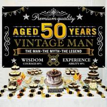 1pc Happy 50th Birthday Banner Decoration For Men, Vintage Black & Gold 50th Birthday Background Sign Party Supplies, 50th Birthday Party Photo Backdrop Poster