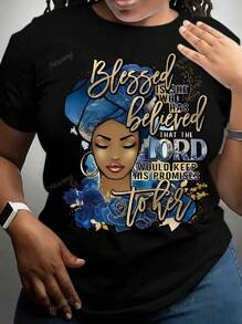 T-shirt décontracté pour femmes, col rond, imprimé de personnages de dessins animés et de lettres, manches courtes