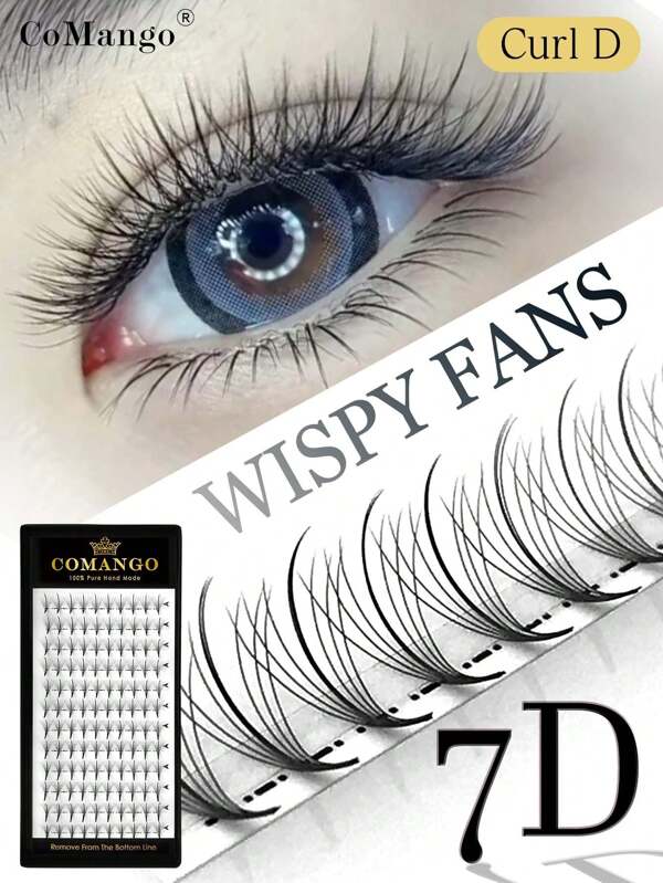 CoMango 120Fans D Curl 7D Wispy Premade Fans Eyelash Extension 0.07MM Pointy Base Premade Hybrid Fan Lashes Faux Mink Wispy Spike Fans Wholesales Lash Clusters,Eye Lash Clusters,Individual Eyelashes,Lashes,Fake Lashes
