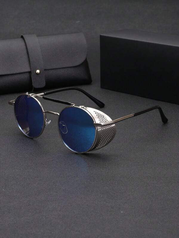 1 Pair Men Metal Steampunk Fashion Glasses, Suitable For Daily Use, Outdoor Sports, Stage Performance, Fashion Outfit, With Delicate Leather Case For Summer Beach Vacation,Outdoor,Travel