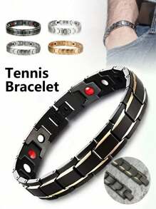 1pc Customized Modular Stainless Steel Adjustable Tennis Bracelet, Titanium Steel Magnetic Bracelet, Punk Rock Style Wristband, Unisex Chain Wristlet Suitable For Travel, Cycling, Party, Music Festival, Birthday Gift For Boyfriend, Father