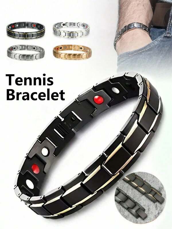 1pc Customized Modular Stainless Steel Adjustable Tennis Bracelet, Titanium Steel Magnetic Bracelet, Punk Rock Style Wristband, Unisex Chain Wristlet Suitable For Travel, Cycling, Party, Music Festival, Birthday Gift For Boyfriend, Father