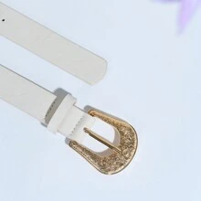 High-End Fashion Elegant Gold Zinc Alloy Horseshoe Buckle With Solid Color PU Leather Belt, Paisley Pattern Bohemian Casual Spring/Summer, Versatile Outfit