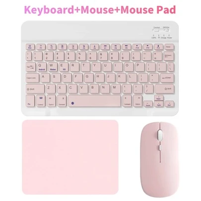 Bluetooth Keyboard With Mouse & Mouse Pad Combo, Portable Wireless Keyboard (150mAh) Mouse Set Compatible With Samsung Tablet, Apple IPad IOS 13+, Android Smartphones, Windows (Pink)