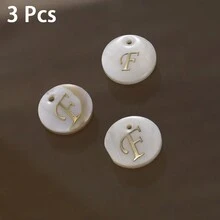 3 Peças Pingente Redondo de Concha de 15mm, 26 Peças Contas com Letra de Furo Único, Padrão de Alfabeto de A a Z, Para Fazer Colar, Pulseira, Artesanato de Joias