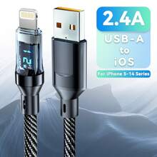 BinBoom 3A Max Compatible With IPhone Charger Cord MFi Certified Long Lightning Cable With LCD Display, 2.4A Fast Charging USB A/Type-C To IOS Cable Compatible With IPhone 14 13/12/11 Pro Max/XS MAX/XR/XS/X/8/7/Plus/6S - Black - View 3