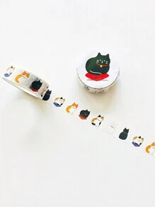 1roll Cat Pattern Masking Tape, Cute Multi-Purpose Washi Tape For DIY Craft, Hand Account Decoration Back To School - Apricot - View 10