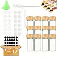 12件套玻璃调料罐，配竹盖 - 防锈，厨房和餐厅必备，非常适合万圣节、圣诞节收纳，厨房糖罐