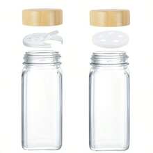 12件套玻璃调料罐，配竹盖 - 防锈，厨房和餐厅必备，非常适合万圣节、圣诞节收纳，厨房糖罐