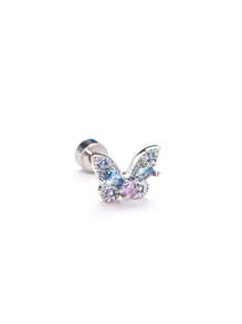 1pc Fully Rhinestone Dual Tone Titanium Surgical Steel 20G Butterfly External Threaded Tragus Helix Cartilage Stud Piercing Earring