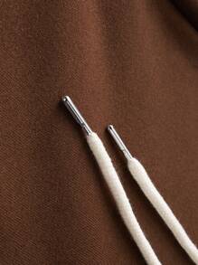 Men's Autumn/Winter Color Block Hoodie Sweatshirt, Casual Daily Drawstring Hooded Sportswear, Khaki Arizona Gobi Desert, Front Pocket, Men Top