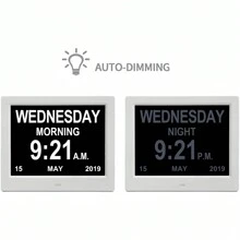 12 Alarms Large Dementia Clock 8 Inch, Seniors Auto Dimming LED Digital Calendar Clock With Day Date Time For Bedroom Living Room And Wall, Best Gift (Black And White) - White - View 4