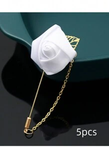 5pcs Luxury Bridal Chest Flower, Korean-Style Golden Leaves, White Rose, Bridesmaid And Groomsman Chest Flower Valentine's Day Accessories - White - View 25