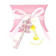 10 set apribottiglie a forma di rosa, inclusi 10 pezzi di apribottiglie a forma di rosa, 10 pezzi di scatoline per caramelle, 10 pezzi di etichette di ringraziamento e 10 pezzi di nastri, come regalo da dare agli ospiti per matrimonio e feste di compleanno