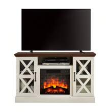 Mainstays Farmhouse Fireplace TV Stand For TVs Up To 55", Walnut - White - View 3