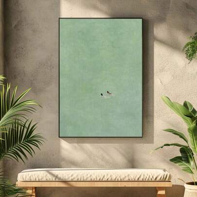 1pc Modern Abstract Hand-Painted Canvas Art - Two Girls Swimming In The Green Ocean Unique Wall Decor For Living Room, Bedroom, Bathroom Frameless Fine Art, Girly Posters For Room, Wall Decor , Preppy Room Decor Aesthetic, Boho Room Decoration Stuff Coastal Decor Coastal Decor Beach Decor
