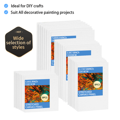 8pcs Small Painting Canvas Panels(5.11X7.08,5.9X5.9,5.9X7.8,7.08X9.44INCH), Square Canvas Boards For Painting, White Blank Flat Canvas Boards For Acrylic, Oil Paints