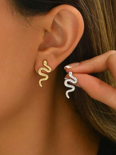 1 Paio di orecchini di lusso con design asimmetrico geometrico a forma di serpente, accessori