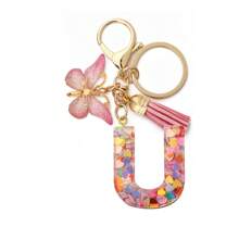 1pc Women's Boho Fashionable Pink Glittery Heart Shaped & English Letter Keychain With Tassel & Butterfly Design, Heart Shape Glitter, Crystal, Tassel And Butterfly Pendant Car Hanging Pendant Women Gift, Wallet And Handbag Accessories For Couple, Mother, Valentine's Day, Friends As Gift, Bag Pendant - Рожевий - Переглянути 33