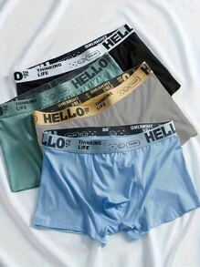 4pcs Men's Underwear, Teenagers Square-Cut Brief, HELLO Underwear
