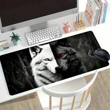 黑白狼图案鼠标垫，艺术设计，游戏桌垫，办公桌配件，缝边防滑，超大尺寸，橡胶底座，35.4x15.7英寸，电竞键盘垫，适用于办公室、家庭、返校季游戏，办公桌配件，办公用品，办公桌配件，鼠标垫，桌面鼠标垫 - 彩色 - 查看 12