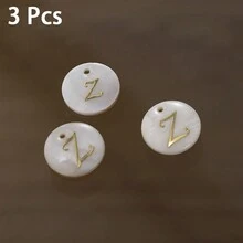 3 Peças Pingente Redondo de Concha de 15mm, 26 Peças Contas com Letra de Furo Único, Padrão de Alfabeto de A a Z, Para Fazer Colar, Pulseira, Artesanato de Joias