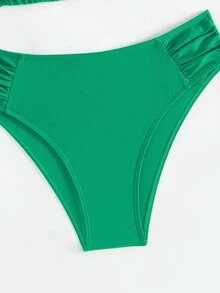 Bộ bikini hai mảnh màu trơn ngọt ngào và gợi cảm với dây đeo mảnh buộc eo, kiểu dáng nghỉ mát mùa hè. - màu xanh lá - Xem 5