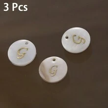 3 Peças Pingente Redondo de Concha de 15mm, 26 Peças Contas com Letra de Furo Único, Padrão de Alfabeto de A a Z, Para Fazer Colar, Pulseira, Artesanato de Joias