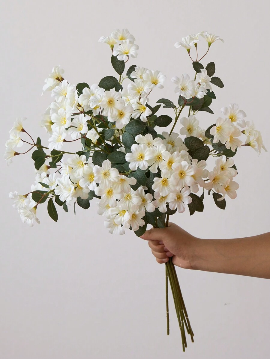 1 pieza/3 piezas Flores de Sakura artificiales, ramas de flores de margarita de seda con tallo de 27.6 pulgadas de largo, adecuadas para decoración de hogar, boda, fiesta y arreglos florales de mesa - Blanco - Ver 1