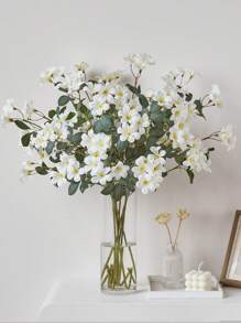 1 pieza/3 piezas Flores de Sakura artificiales, ramas de flores de margarita de seda con tallo de 27.6 pulgadas de largo, adecuadas para decoración de hogar, boda, fiesta y arreglos florales de mesa - Blanco - Ver 3