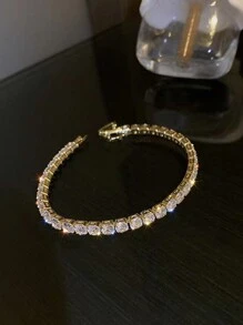 Stainless Steel Tennis Bracelets For Women Adjustable AAA Cubic Zirconia Crystal Choker Bead Chain Pendant Necklace Fine Jewelry - Gold - View 13