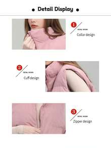 Women Winter Jacket, Warm Clothing For Cold Weather, Simple & Versatile Padded Vest, Classic & Fashionable Solid Color Sweater - Pink - View 5