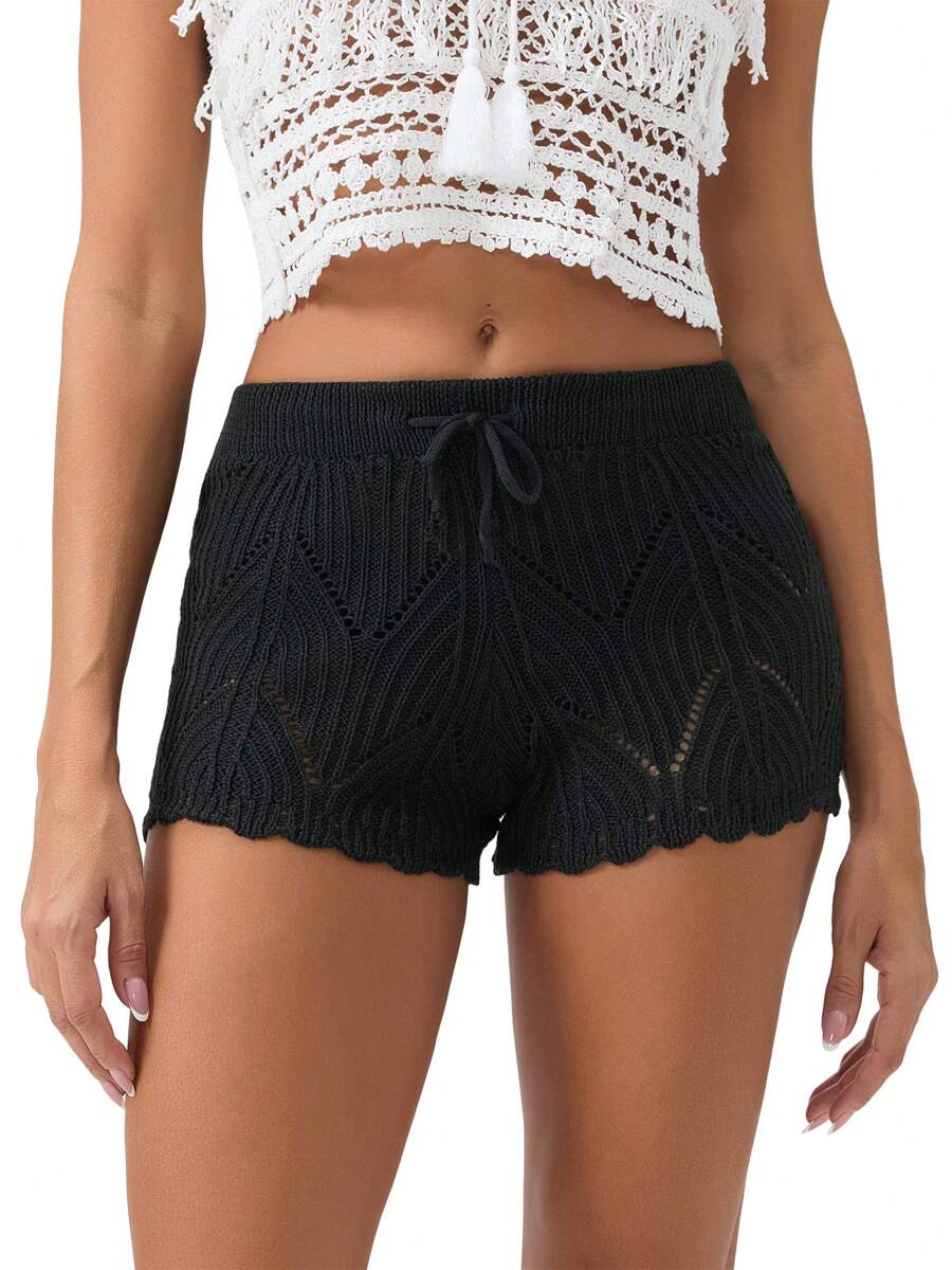 Women Swimsuit Cover Up Crochet Cutout Bikini Bottom Cover Up Shorts For Beach Swimsuit Swimwear Summer Clothes - Black - View 1
