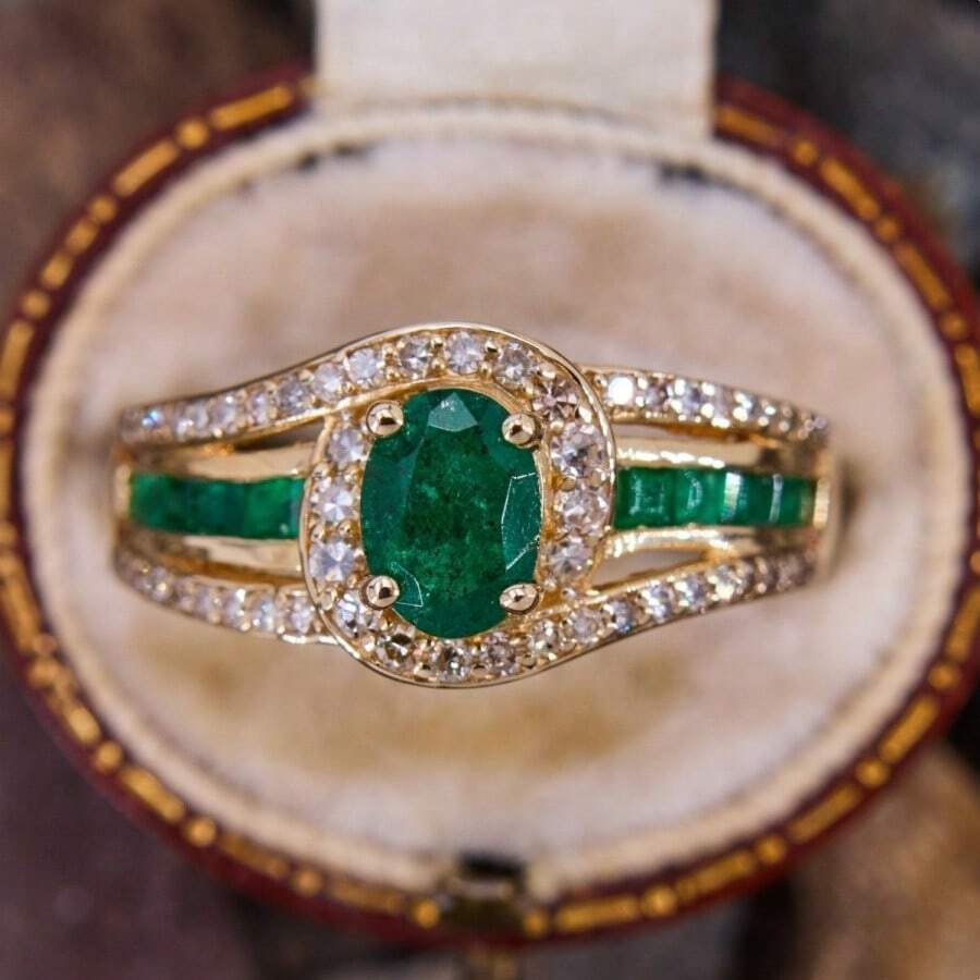 1 pieza Anillo elegante chapado en oro de 18K con piedra ovalada de circonia verde sintética, regalo romántico para el Día de San Valentín, aniversario, cumpleaños, boda, compromiso, fiesta, joyería para Valentín, mamá, madre, Día de la Madre, regalo