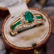 1 pieza Anillo elegante chapado en oro de 18K con piedra ovalada de circonia verde sintética, regalo romántico para el Día de San Valentín, aniversario, cumpleaños, boda, compromiso, fiesta, joyería para Valentín, mamá, madre, Día de la Madre, regalo