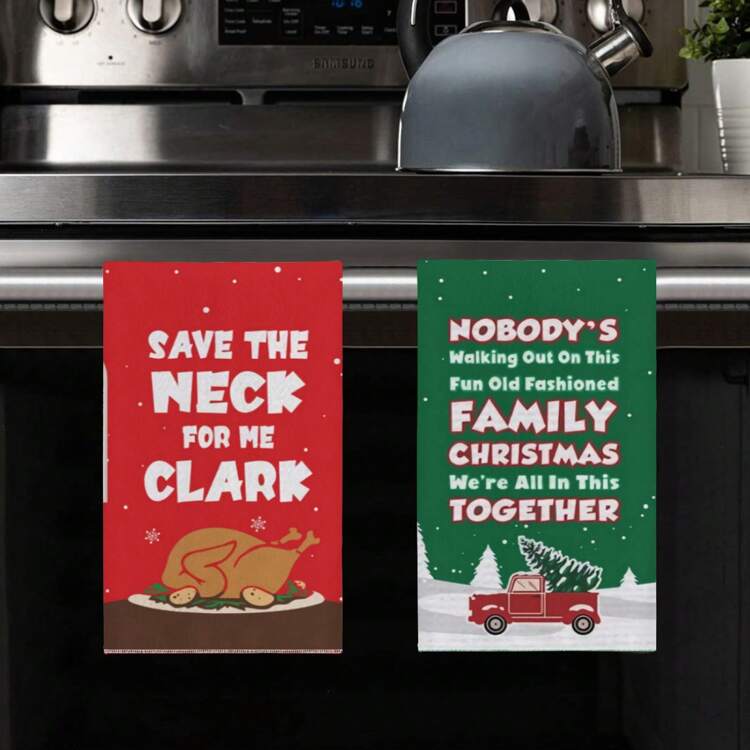 2 món quà Giáng sinh, khăn bếp Giáng sinh vui nhộn, quà trang trí Giáng sinh đẹp, đồ trang trí bàn ăn tại nhà, thích hợp cho ngày lễ, tiệc tùng, tụ họp, sinh nhật, đám cưới, quà tặng, tiệc, ngoài trời, dã ngoại - màu xanh lá - Xem 3