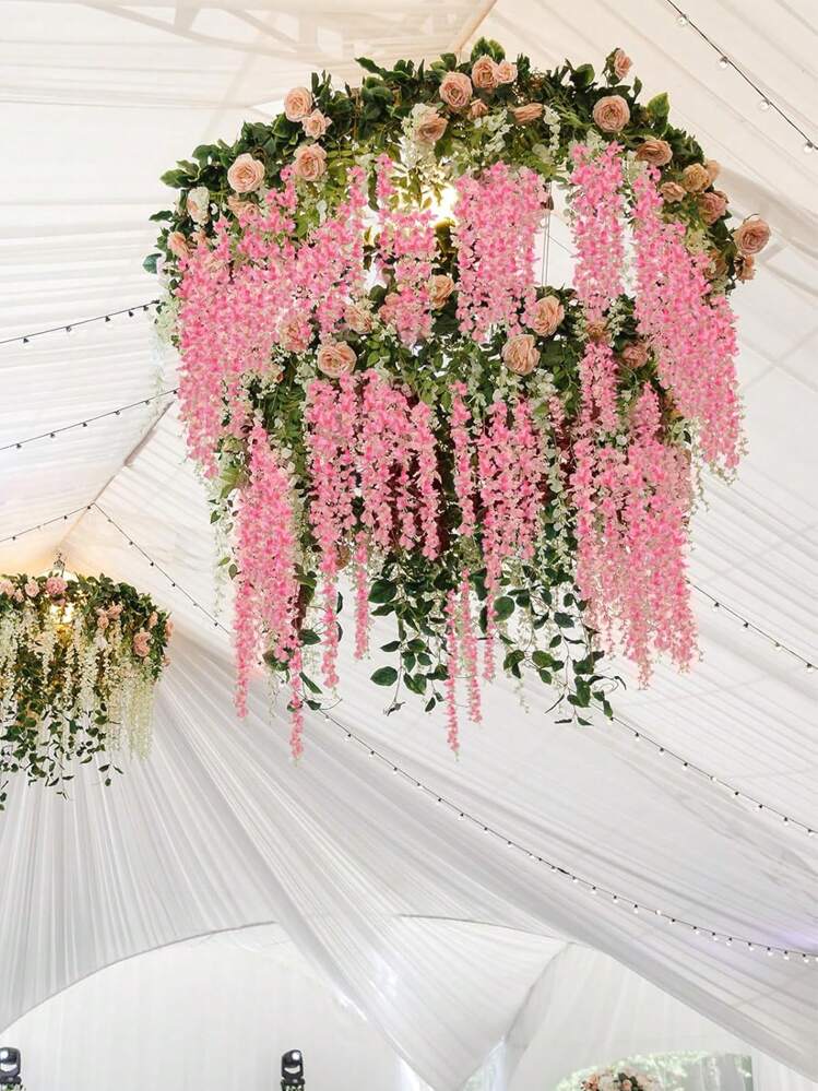 12 Pcs Glicinias Artificiales Flores Colgantes para Decoración de Boda, Arreglo de Bodas, Cumpleaños, Decoración de Jardín,Navidad, Regalo de Navidad, Invierno, Día de Acción de Gracias, Camping, Exterior, Regalo - Rosa Pálido - Añade 6