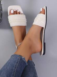 Sandalias decoradas con perlas para mujer, minimalistas y elegantes para uso casual diario
