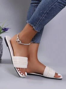 Sandalias decoradas con perlas para mujer, minimalistas y elegantes para uso casual diario