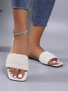 Sandalias decoradas con perlas para mujer, minimalistas y elegantes para uso casual diario