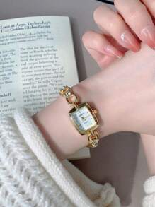 1pc Women's Vintage Oval Gold Tone Rhinestone & Zirconia Decorated Fashion Watch, Suitable For Daily Wear, Parties, Gatherings And Events