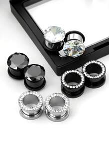 8 pièces/4 paires d'écarteurs d'oreilles en acier inoxydable et zircone double évasé de 4 mm à 14 mm. Bijoux de perçage du corps hypoallergénique pour les peaux sensibles. Boucles d'oreilles, bijoux d'oreilles pour femmes, été, plage, mariage