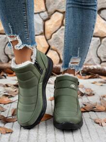 女士休闲时尚雪地靴，男女通用学院风冬季防水短靴，轻便且具有防护性 - 綠色 - 查看 3