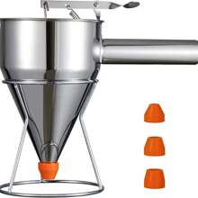 Stainless Steel Conical Funnel Octopus Balls Batter Funnel Removable Dispenser With Lid Dispenser Mouth Funnel,Kitchen Accessories, Filling & Pouring Funnel For Oil, Wine, Liquid Decanting, Splatter Proof, Easy Storage For Kitchen Organization - Silver - View 3