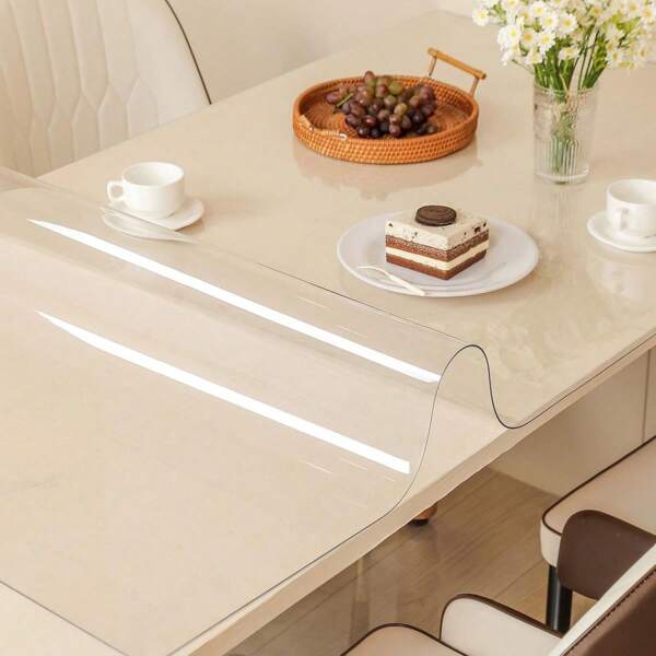 Transparente PVC Tischdecke, 1,0 mm dick, wasserundurchlässig, hitzebeständig, Tischoberflächen Schutzfolie, geeignet für Esszimmertischdecken zuhause und im Hotel, Teehaustischdecken, Haustischdecke, 1 Stück